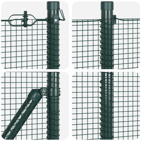Conjunto de Poste de Cerca Set de 2 Verde Aço, PVC 25 x 1 m