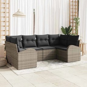 vidaXL Conjunto de 6 Peças de Sofás para Jardim com Almofadas Cinza Polirattan