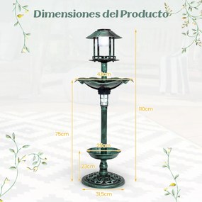 Banheira de pássaros solar de jardim exterior iluminado Vintage 2 lâmpadas alimentadas por energia solar Verde