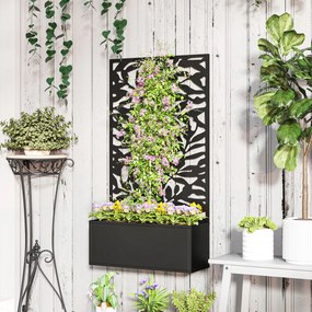 Floreira com treliça 61 x 23 x 113 cm, floreira retangular com painel de privacidade em metal, preto