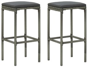Bancos de bar com almofadões 2 pcs vime PE cinzento