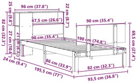 Cama com estante sem colchão 90x190 cm pinho maciço branco