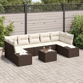 vidaXL Conjunto de Sofá de Jardim de 8 Peças com Almofadas em Rattan Poliéster Marrom