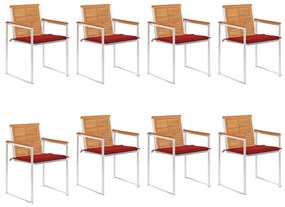 vidaXL Cadeiras de jardim 8 pcs c/ almofadões madeira de acácia maciça