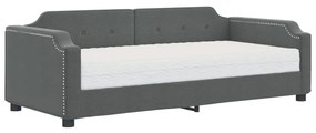 Sofá-cama com colchão 100x200 cm tecido cinzento-escuro