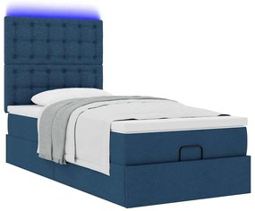 Cama Otomana com Colchão &amp; LEDs Tecido Azul 100x200 cm