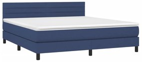 Cama box spring c/ colchão e LED 180x200 cm tecido azul