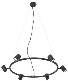 Candeeiro suspenso moderno preto com 6 luzes - Jeana Circle Moderno