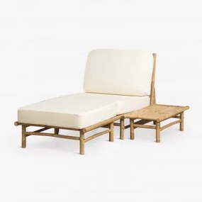 Conjunto De Jardim Com Poltrona, Puff E Mesa Auxiliar Retangular Em Bambu Isendra Tecido Branco - Sklum