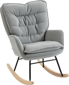 Cadeira Baloiço Estofada em Chenilla com Pés de Madeira de Faia e Apoio para os Braços para Lactância 71x98,5x97 cm Cinzento claro