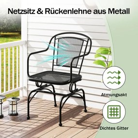 Conjunto de 2 cadeiras com suave movimento de baloiço de jardim em metal pretas.