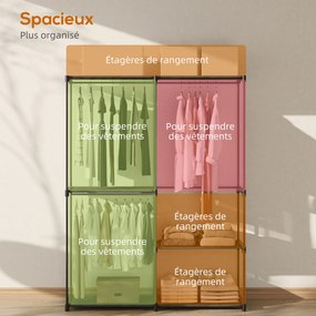 Guarda roupa aberto portátil com 2 varões para pendurar roupa e 6 prateleiras, 111 x 43 x 185 cm, preto