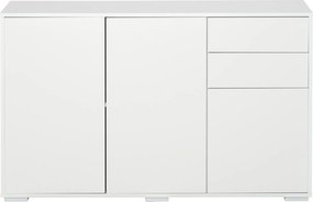Aparador com 2 gavetas deslizantes, 3 portas e prateleira ajustável, em aglomerado, 117 x 36 x 74 cm, branco