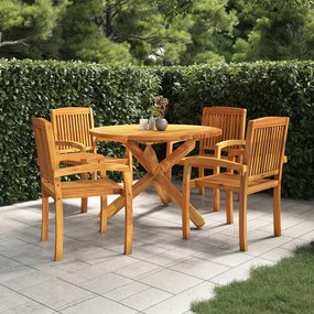 vidaXL 5 pcs conjunto de jantar p/ jardim madeira de teca maciça