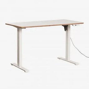 Secretária Retangular Serpi, 120x60 Cm, Regulável Eletricamente Em Altura, Com Função De Memória, Em Madeira E Ferro. Madeira Branca & Branco - Sklum