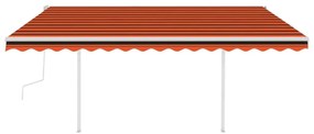 Toldo retrátil manual com postes 4,5x3 m laranja e castanho