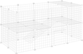 PawHut Recinto de Metal para Pequenos Animais de Estimação com 36 Painéis Desmontável DIY 146x73x73 cm Branco | Aosom Portugal