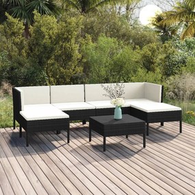 vidaXL 7 pcs conjunto lounge de jardim c/ almofadões vime PE preto