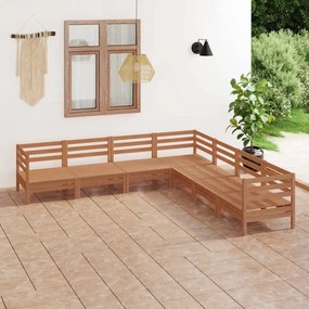 7 pcs conjunto lounge de jardim pinho maciço castanho mel