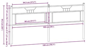 Cabeceira de cama 193 cm derivados madeira/aço carvalho fumado