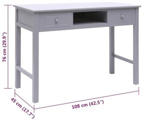Secretária 108x45x76 cm madeira de paulownia maciça cinzento
