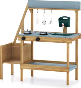 Cozinha brincar infantil para Brincar no Exterior, 93 x 36,5 x 96 cm, com Floreira Elevada, Natural