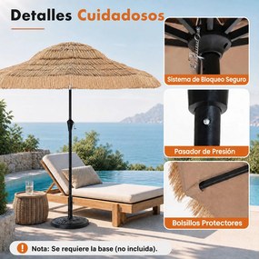 Guarda-sol de Palha Tiki , 250 x 250 x 215 cm, Inclinável a 30 Graus, Castanho