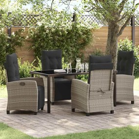 vidaXL Conjunto de Jantar de Jardim de 5 Peças Cinza Claro Rattan Poly