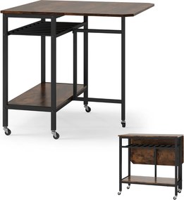 Mesa de jantar 80 x 75 x 75 cmdobrável e extensível com rodas, tampo rebatível, suporte para garrafas e estante de arrumação para espaços reduzidos, C
