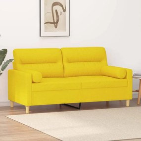 vidaXL Sofá 2 lug. + almofadas decorativas 140 cm tecido amarelo-claro
