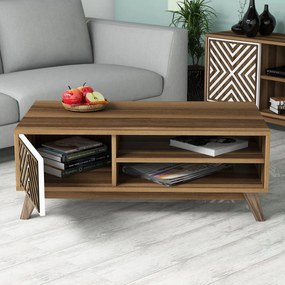 Conjunto de Mobiliário de Sala de Estar Inci – Nogueira e Branco – Div