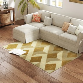 Tapete Sala de Estar 170x120 cm Tapete Lavável na Máquina de Lavar Pelo Curto Estilo Moderno Creme e Castanho Claro