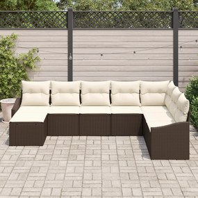 Conjunto de Jantar de Jardim 8 Peças com Almofadas Castanho Rattan de