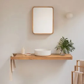 Conjunto De Móvel De Casa De Banho 130x45 Cm Suspenso Em Madeira De Teca Neill Madeira De Teca & Cerâmica Redonda Branca Ø40 Cm Lenka & Sem Torneira &