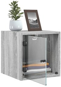 Mesa de cabeceira c/ porta de vidro 35x37x35 cm cinzento sonoma