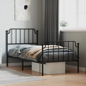 Estrutura de cama com cabeceira e pés 90x200 cm metal preto