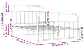 Estrutura de cama com cabeceira e pés 120x190 cm metal branco