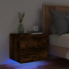 vidaXL Mesa de cabeceira de parede com luzes LED carvalho fumado