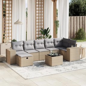 8 pcs conj. sofás jardim c/ almofadões vime PE bege misturado