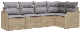 Conjunto de Sofá Jardim de 5 Peças com Almofadas Bege Polirattan
