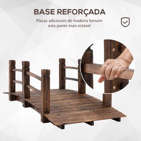 Ponte de Jardim de Madeira com Corrimão Ponte Decorativa para Pátio 152,5x67x48 cm Madeira Carbonizada