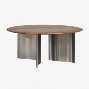 Round Coffee Table Ø80 Cm In Mango Wood And Stainless Steel Marvion Madeira De Cabo Escuro - Sklum