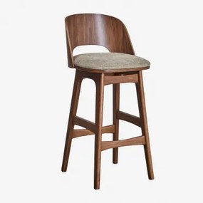 Banqueta Alta Juna Em Madeira E Estofado Madeira Escura & ↑65 Cm & Tecido Castanho Moca - Sklum