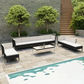 vidaXL 10 pcs conjunto lounge de jardim c/ almofadões vime PE preto