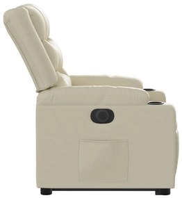 Poltrona reclinável elevatória elétrica couro artificial creme