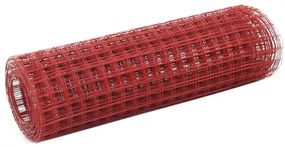 vidaXL Cerca arame galinheiro 10x0,5m aço c/ revestimento PVC vermelho
