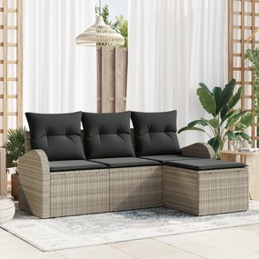 Conjunto de Sofá de Jardim vidaXL de 4 Peças com Almofadas Cinza Claro