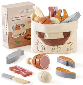 Conjunto de Comidas de Brincar Infantil de Madeira - Carne