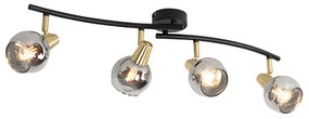 Candeeiro de teto Art Deco dourado com vidro fumê 4 luzes - VIDRO Art Deco
