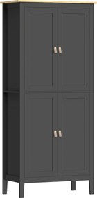 HOMCOM Buffet de cozinha, móvel alto para cozinha com LED regulável e sensor de movimento, 80 x 40 x 176,5 cm, preto | Aosom Portugal